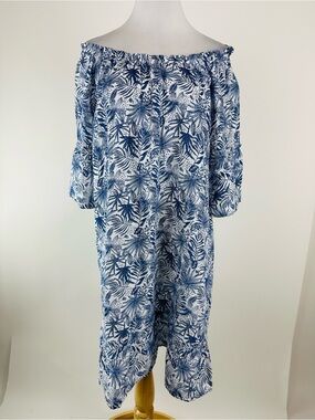 Fig & Vine Off Shoulder Botanical Print Relaxed Fit Dress Cotton Size Medium